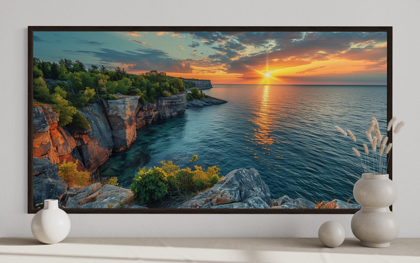 Lake Sunset Canvas - Framed Wall Art | Panoramic Lake Landscape Print