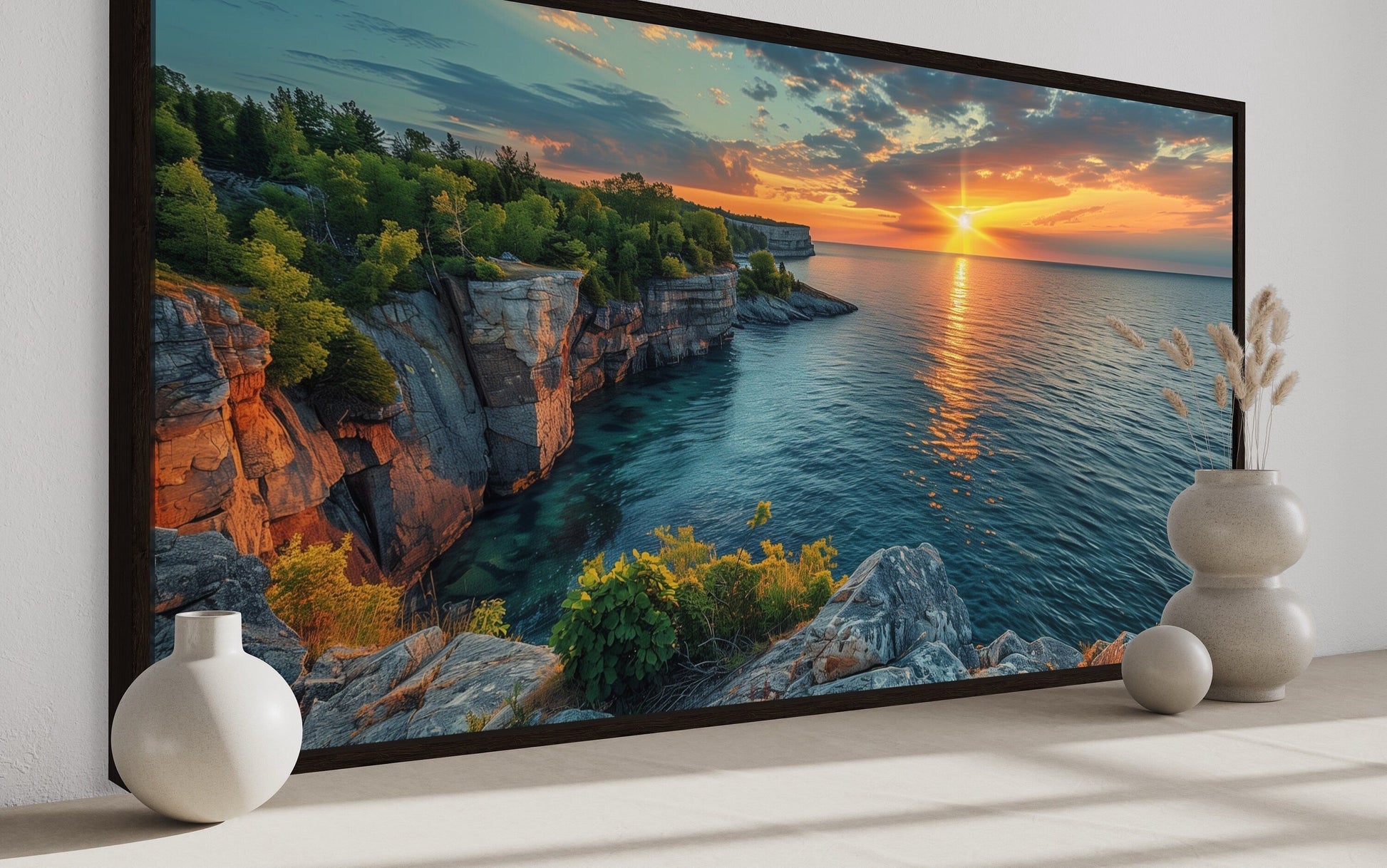 Lake Sunset Canvas - Framed Wall Art | Panoramic Lake Landscape Print