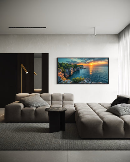 Lake Sunset Canvas - Framed Wall Art | Panoramic Lake Landscape Print