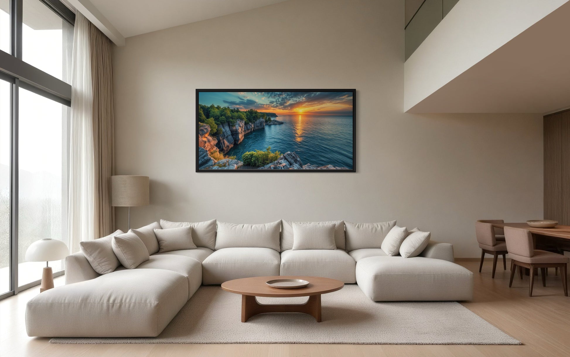 Lake Sunset Canvas - Framed Wall Art | Panoramic Lake Landscape Print
