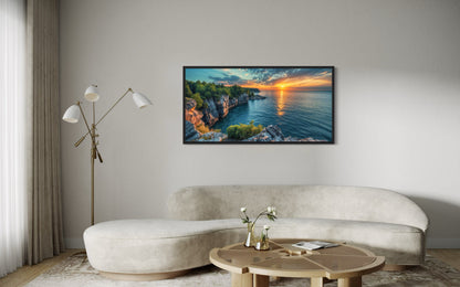 Lake Sunset Canvas - Framed Wall Art | Panoramic Lake Landscape Print