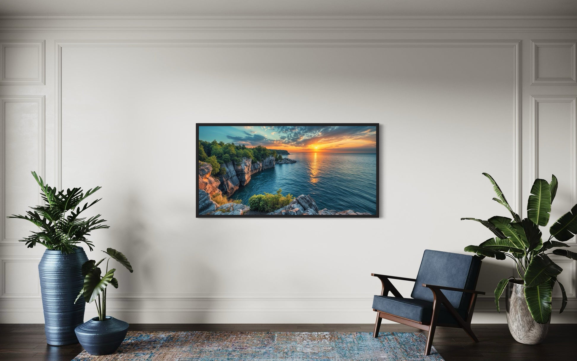 Lake Sunset Canvas - Framed Wall Art | Panoramic Lake Landscape Print