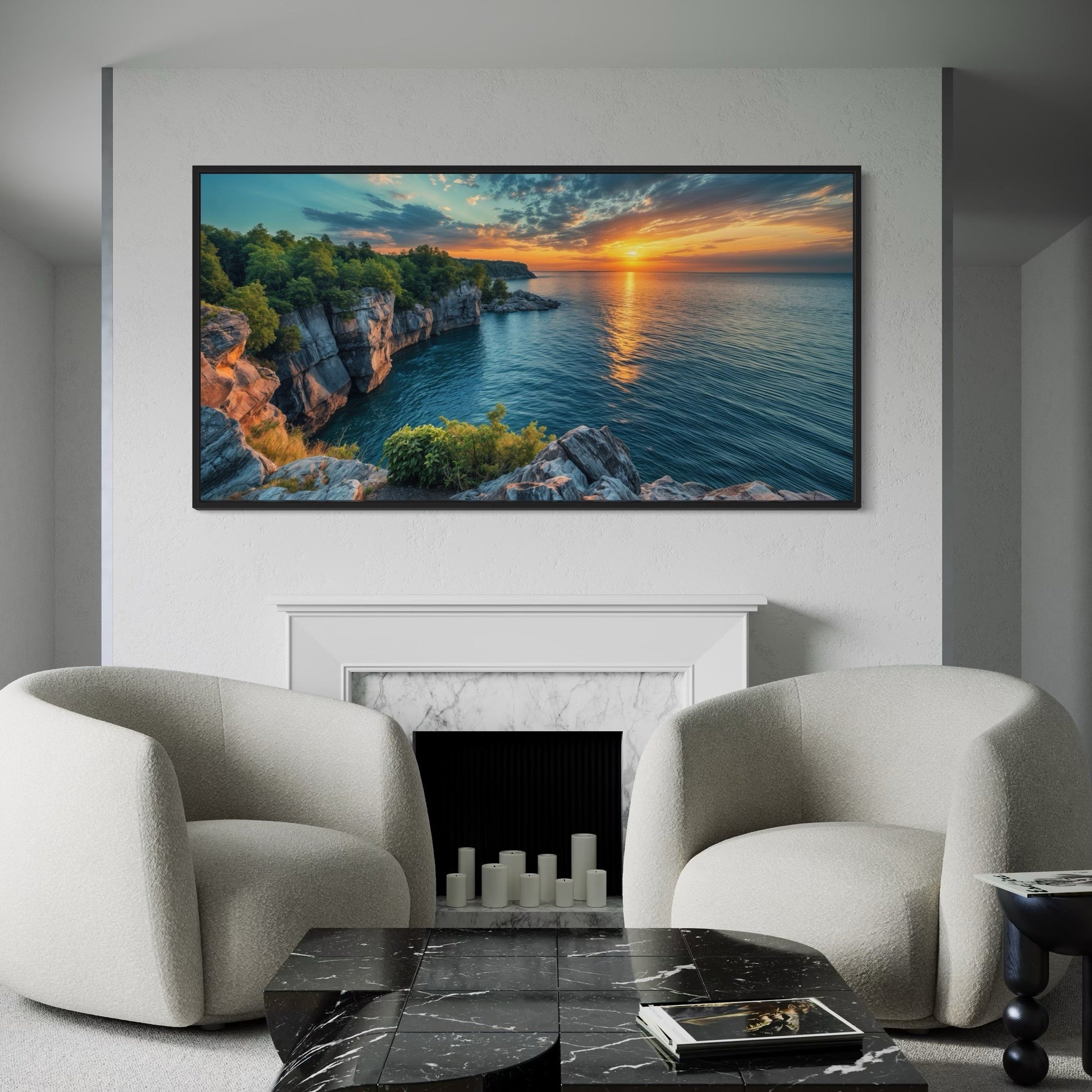 Lake Sunset Canvas - Framed Wall Art | Panoramic Lake Landscape Print