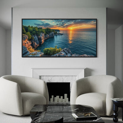Lake Sunset Canvas - Framed Wall Art | Panoramic Lake Landscape Print