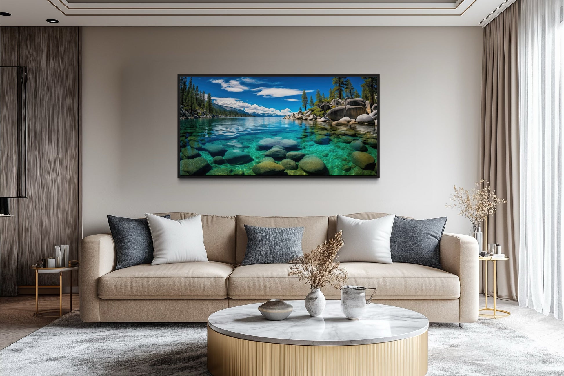 Lake Tahoe Wall Art – Framed Canvas Print | Scenic Sand Harbor Landscape Decor