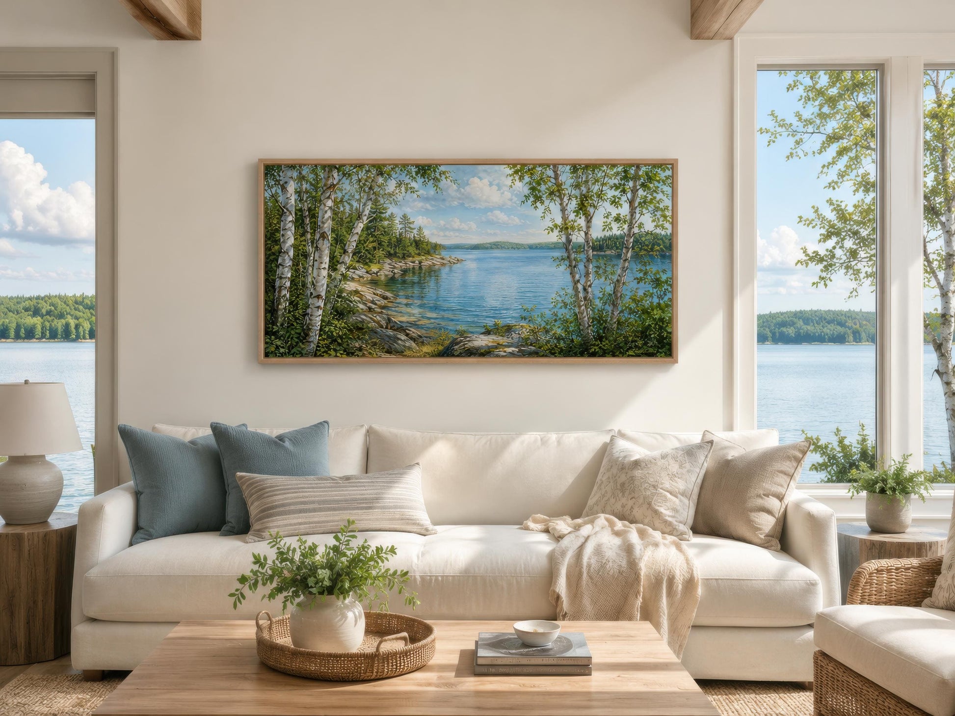 Lake Wall Art – Birch Tree Canvas Print for Lake House Living Room Decor