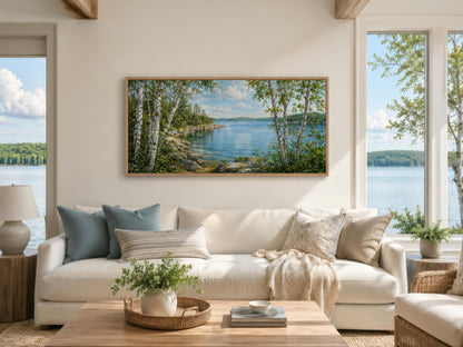 Lake Wall Art – Birch Tree Canvas Print for Lake House Living Room Decor