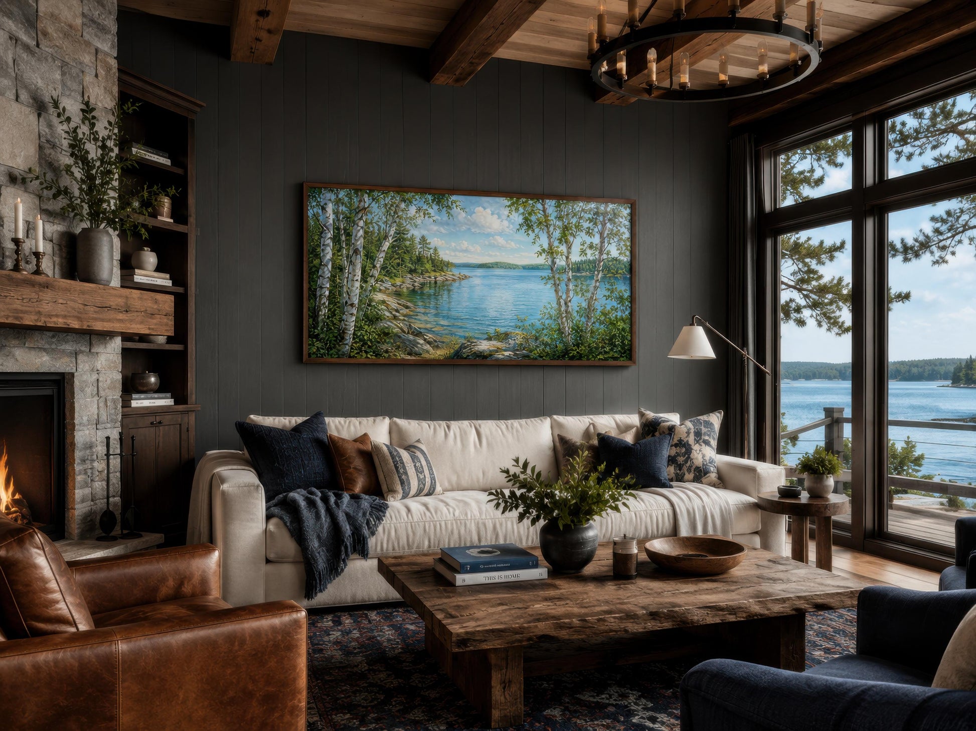 Lake Wall Art – Birch Tree Canvas Print for Lake House Living Room Decor