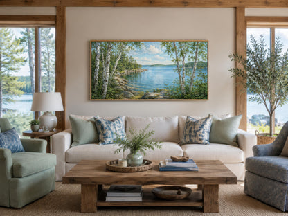 Lake Wall Art – Birch Tree Canvas Print for Lake House Living Room Decor