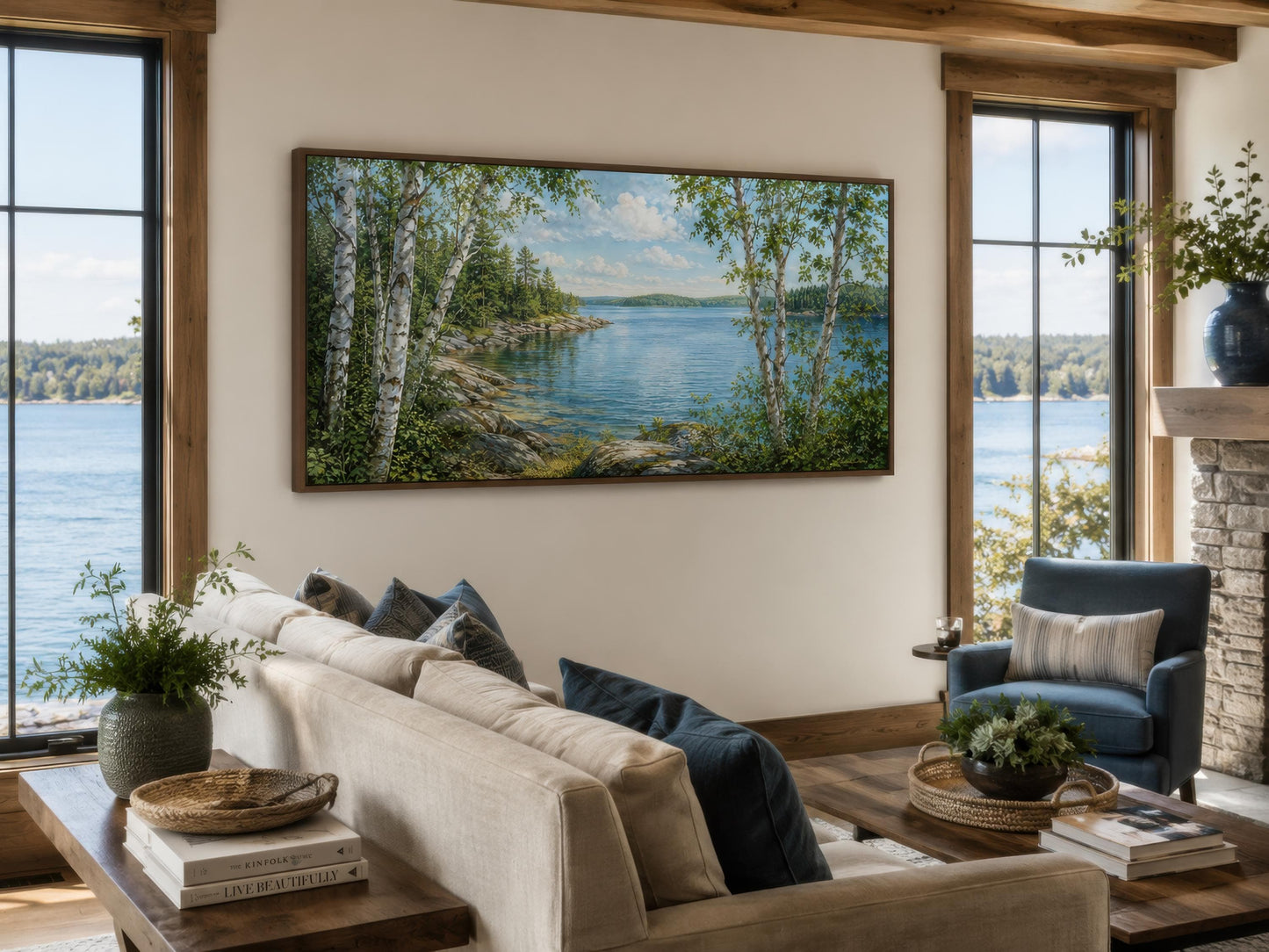 Lake Wall Art – Birch Tree Canvas Print for Lake House Living Room Decor