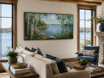 Lake Wall Art – Birch Tree Canvas Print for Lake House Living Room Decor
