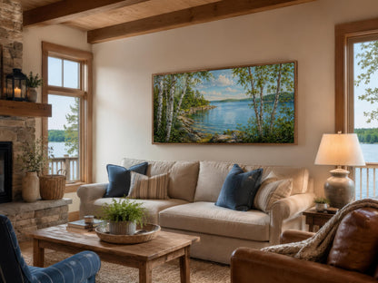 Lake Wall Art – Birch Tree Canvas Print for Lake House Living Room Decor