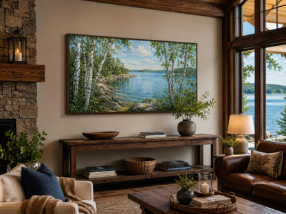 Lake Wall Art – Birch Tree Canvas Print for Lake House Living Room Decor