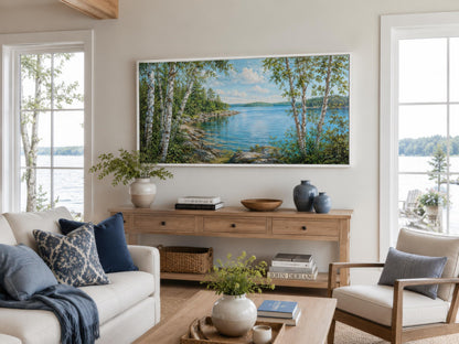 Lake Wall Art – Birch Tree Canvas Print for Lake House Living Room Decor