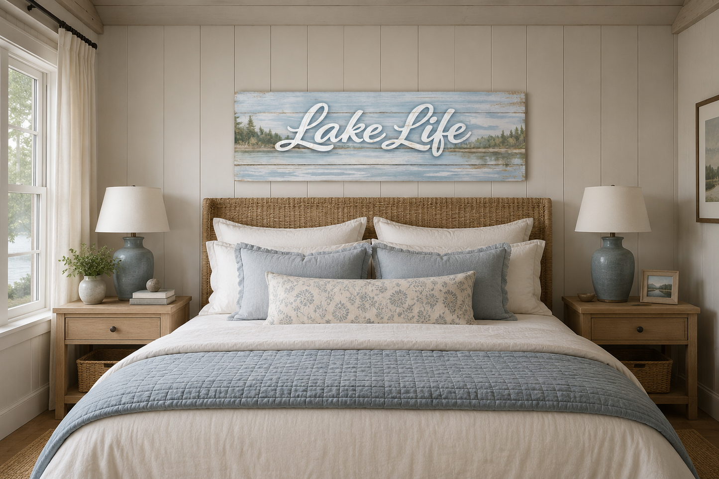 Lake Life Sign Wall Art – Large Horizontal Panoramic Canvas | Rustic Cabin Decor