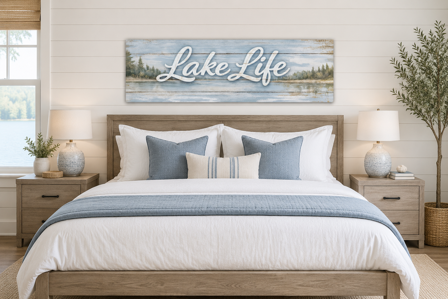 Lake Life Sign Wall Art – Large Horizontal Panoramic Canvas | Rustic Cabin Decor