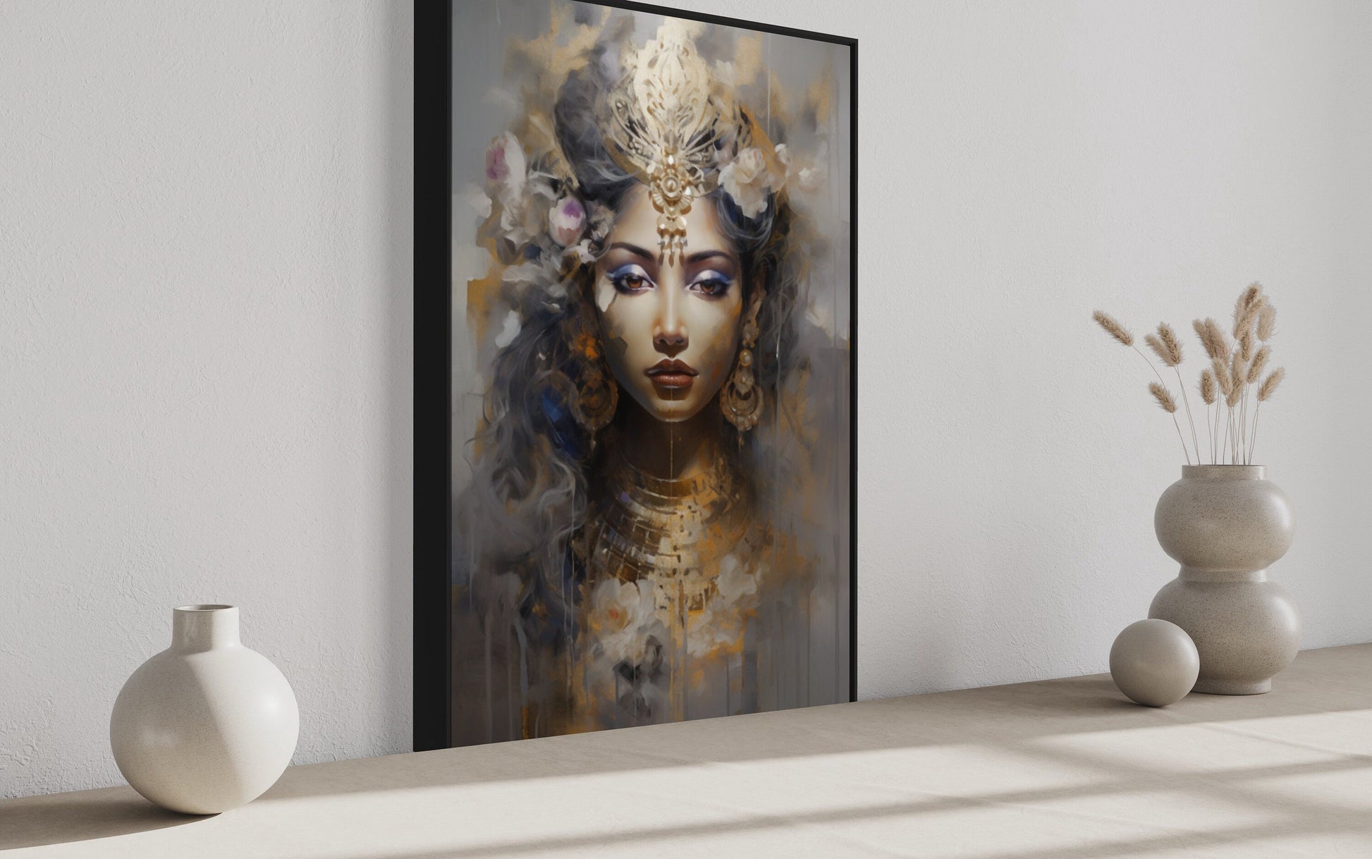 Lakshmi Goddess Modern Indian Framed Canvas Wall Art