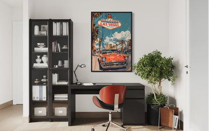 Las Vegas Vintage Travel Poster Framed Canvas Wall Art
