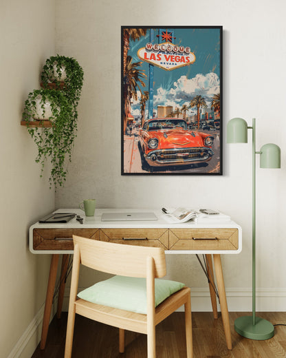 Las Vegas Vintage Travel Poster Framed Canvas Wall Art