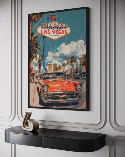 Las Vegas Vintage Travel Poster Framed Canvas Wall Art