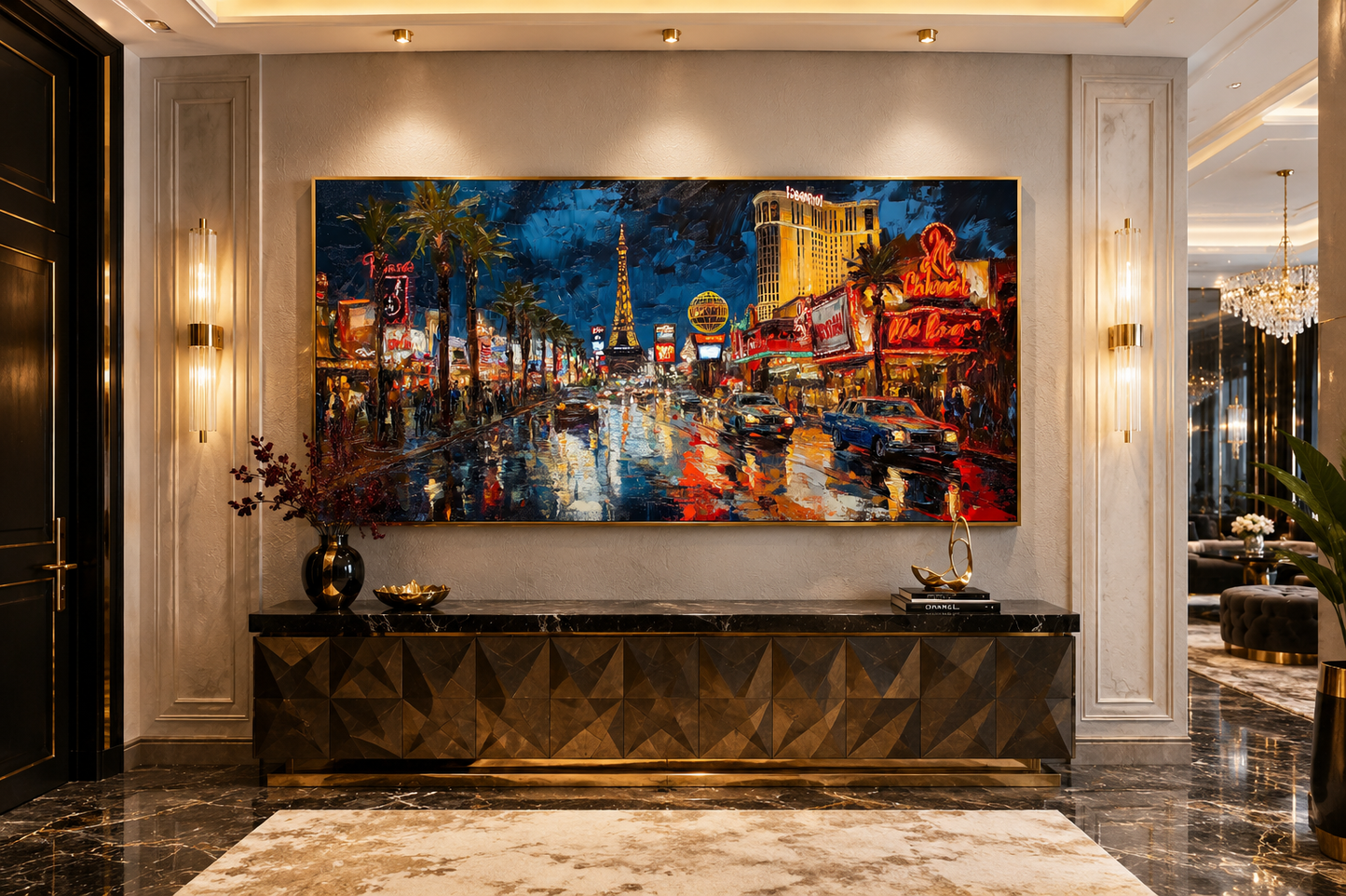 Las Vegas Strip At Night Framed Canvas Wall Art