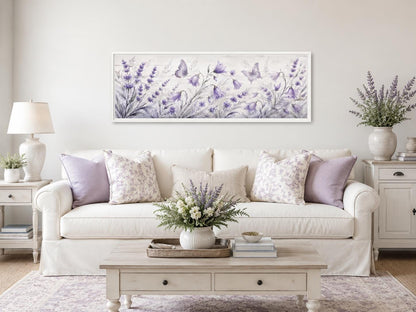 Lavender Bedroom Canvas - Long Horizontal Wildflowers Wall Art with Butterflies