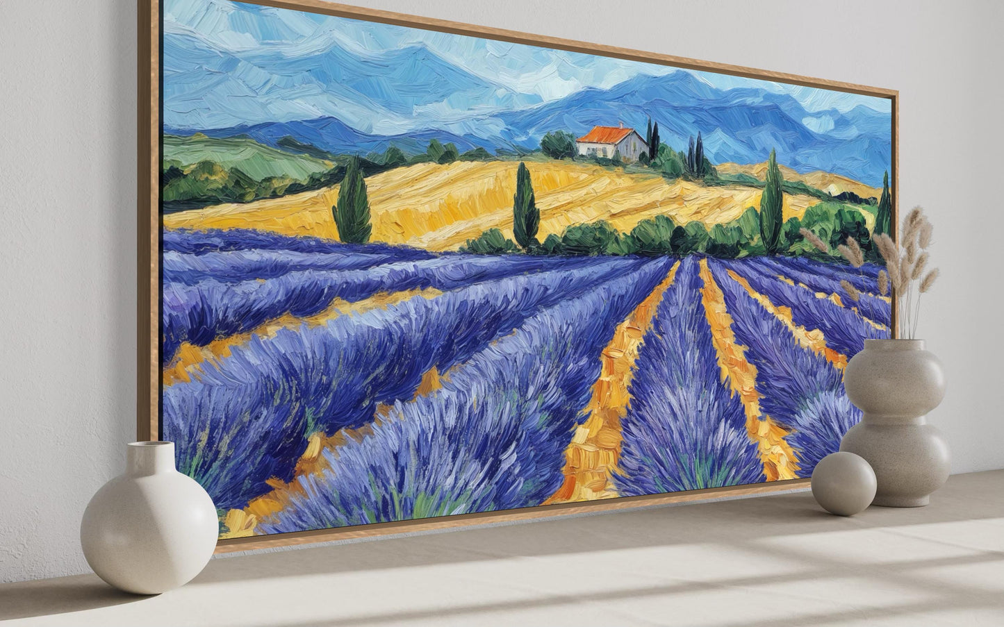 Lavender Field Wall Art - Rustic Countryside Canvas Print | Purple Flower Painting