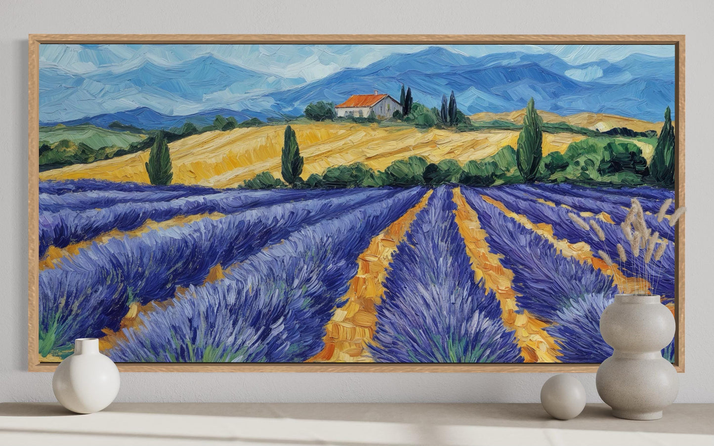 Lavender Field Wall Art - Rustic Countryside Canvas Print | Purple Flower Painting