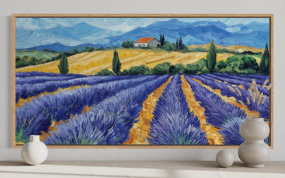 Lavender Field Wall Art - Rustic Countryside Canvas Print | Purple Flower Painting