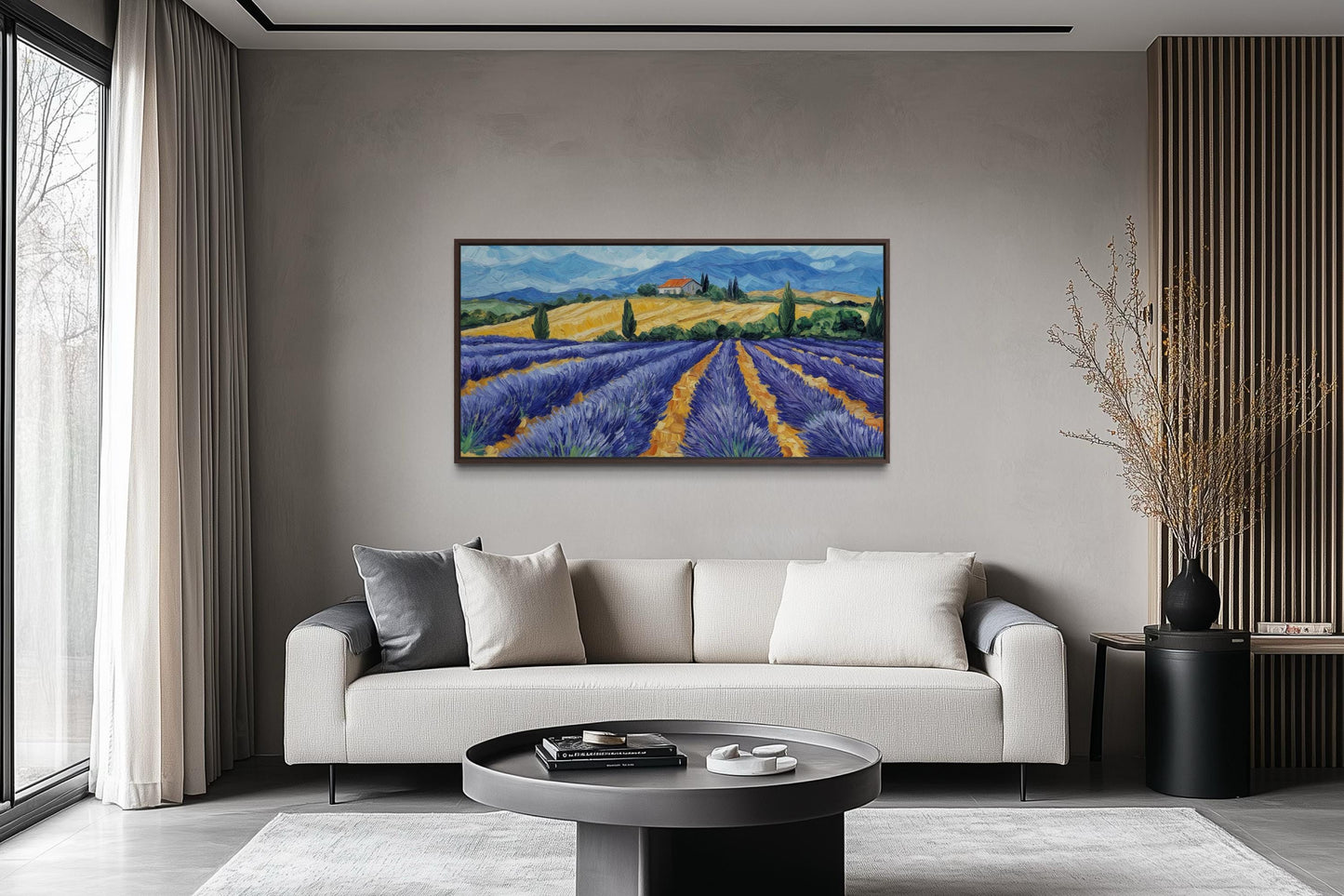 Lavender Field Wall Art - Rustic Countryside Canvas Print | Purple Flower Painting