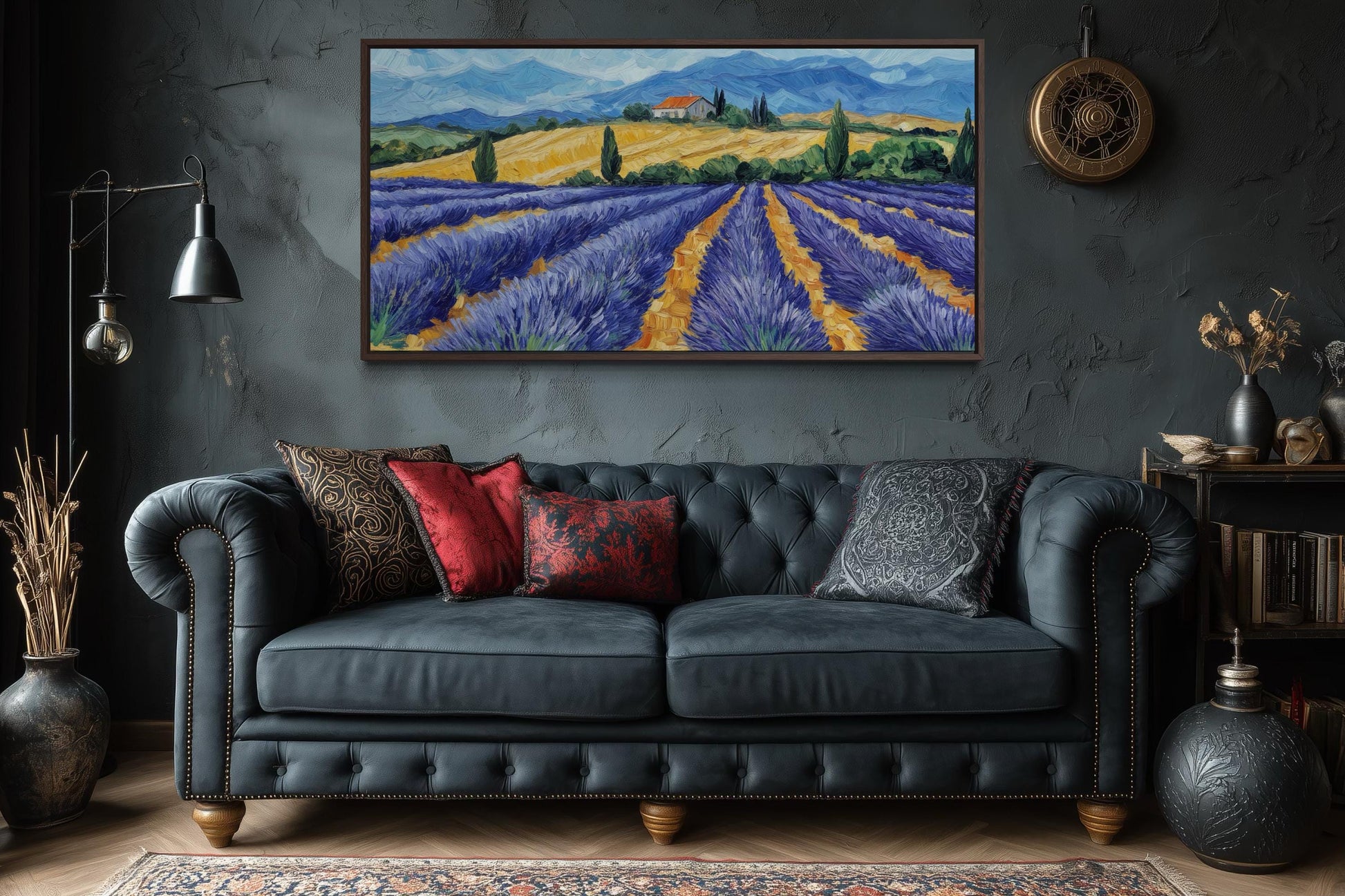 Lavender Field Wall Art - Rustic Countryside Canvas Print | Purple Flower Painting