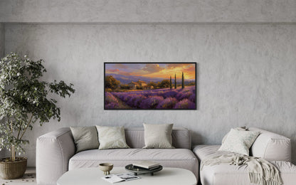 Lavender Fields of Provence At Sunset French Landscape Framed Canvas Wall Art