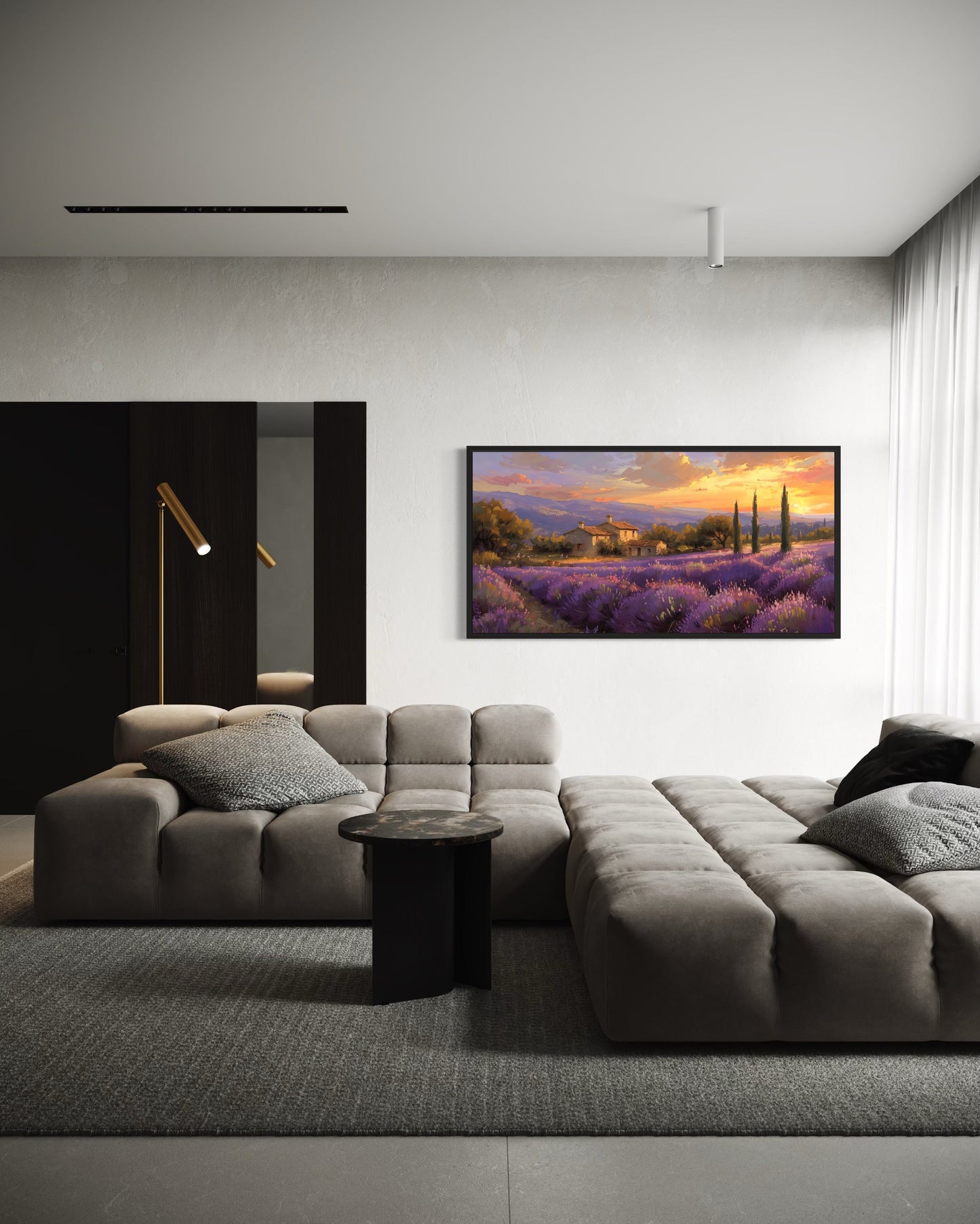 Lavender Fields of Provence At Sunset French Landscape Framed Canvas Wall Art