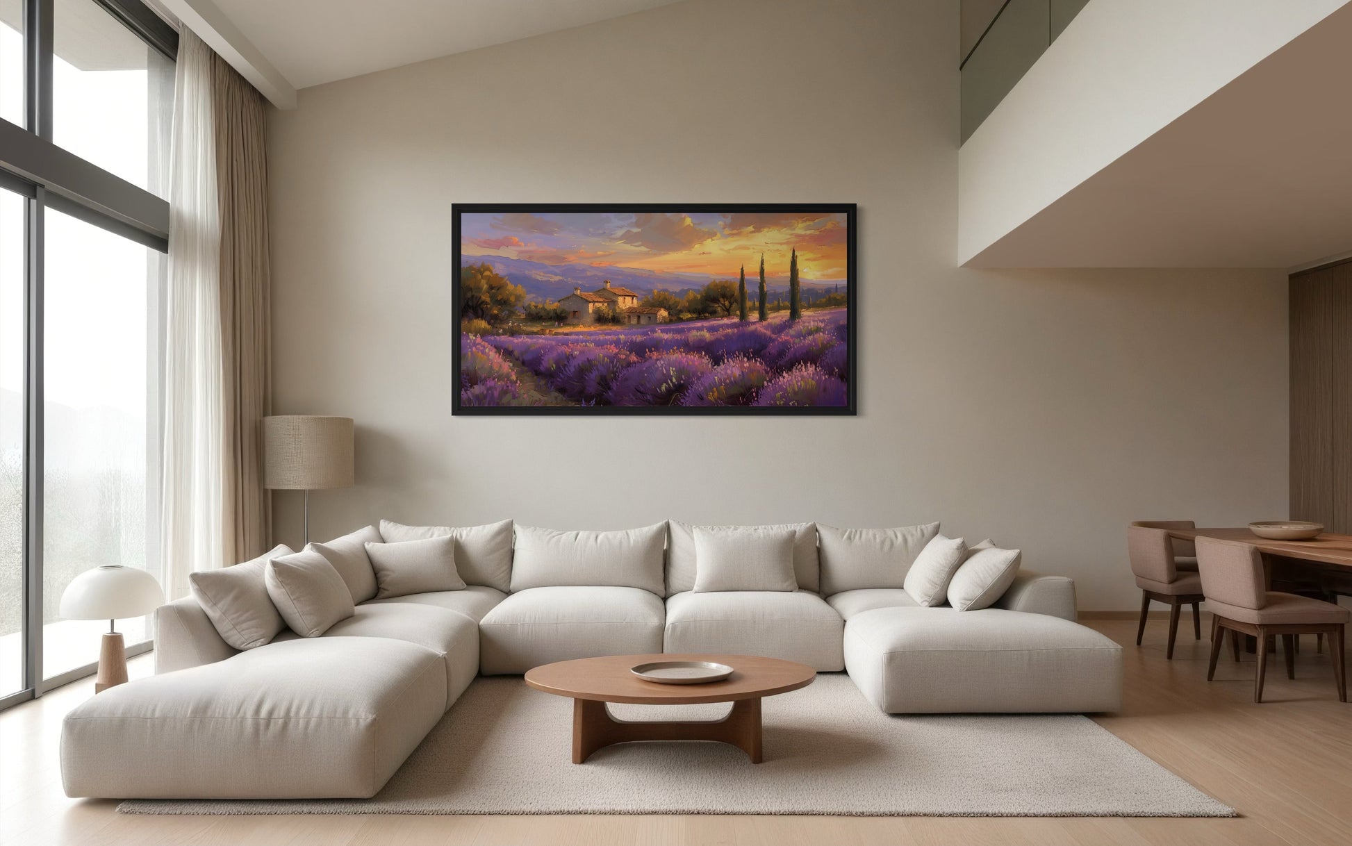 Lavender Fields of Provence At Sunset French Landscape Framed Canvas Wall Art