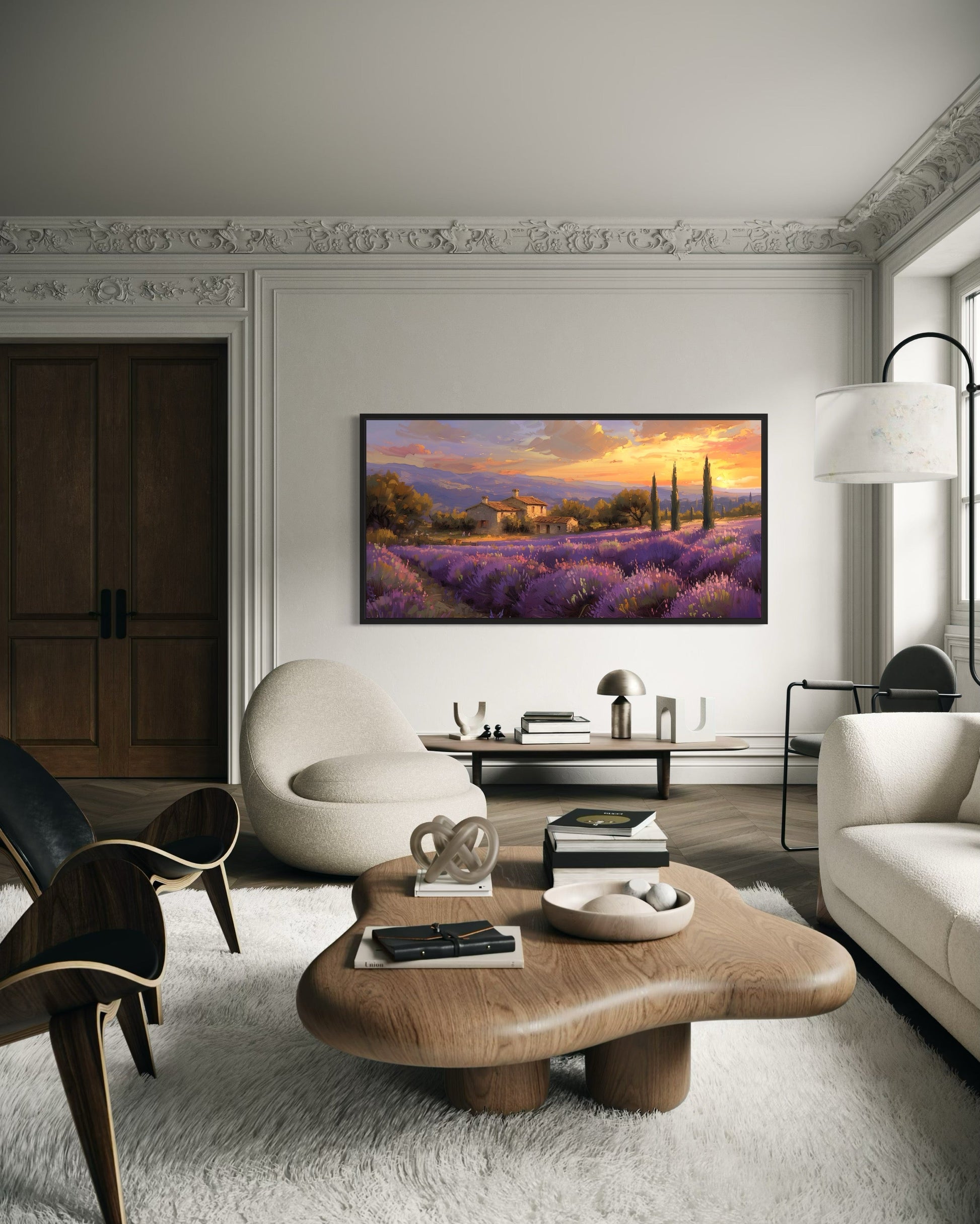 Lavender Fields of Provence At Sunset French Landscape Framed Canvas Wall Art