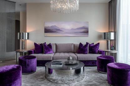 Lavender Purple Mountain Landscape Long Horizontal Wall Art