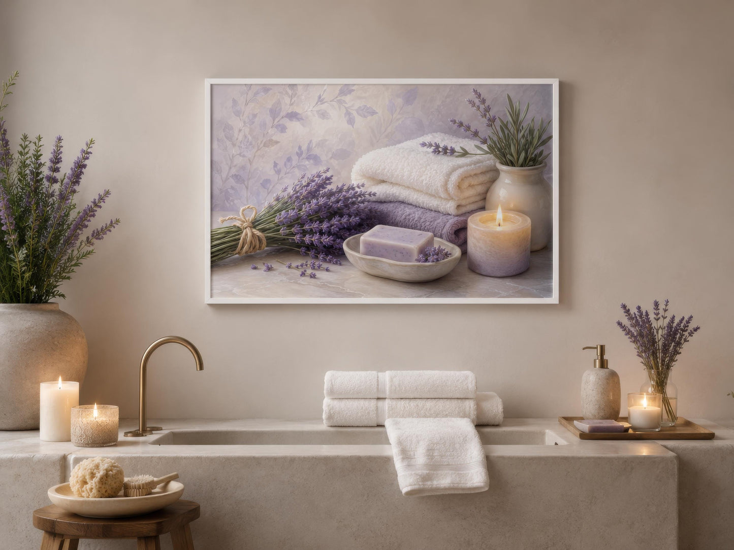 Lavender Spa Wall Art - Relaxing Bathroom Canvas Print | Calming Bath Decor