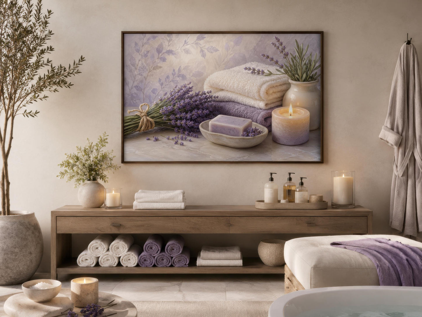 Lavender Spa Wall Art - Relaxing Bathroom Canvas Print | Calming Bath Decor