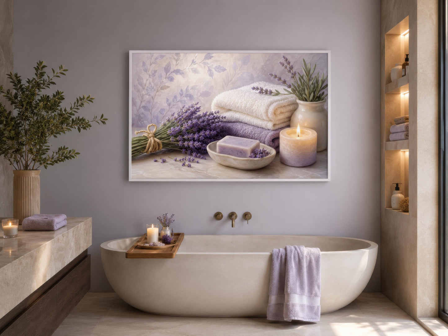 Lavender Spa Wall Art - Relaxing Bathroom Canvas Print | Calming Bath Decor