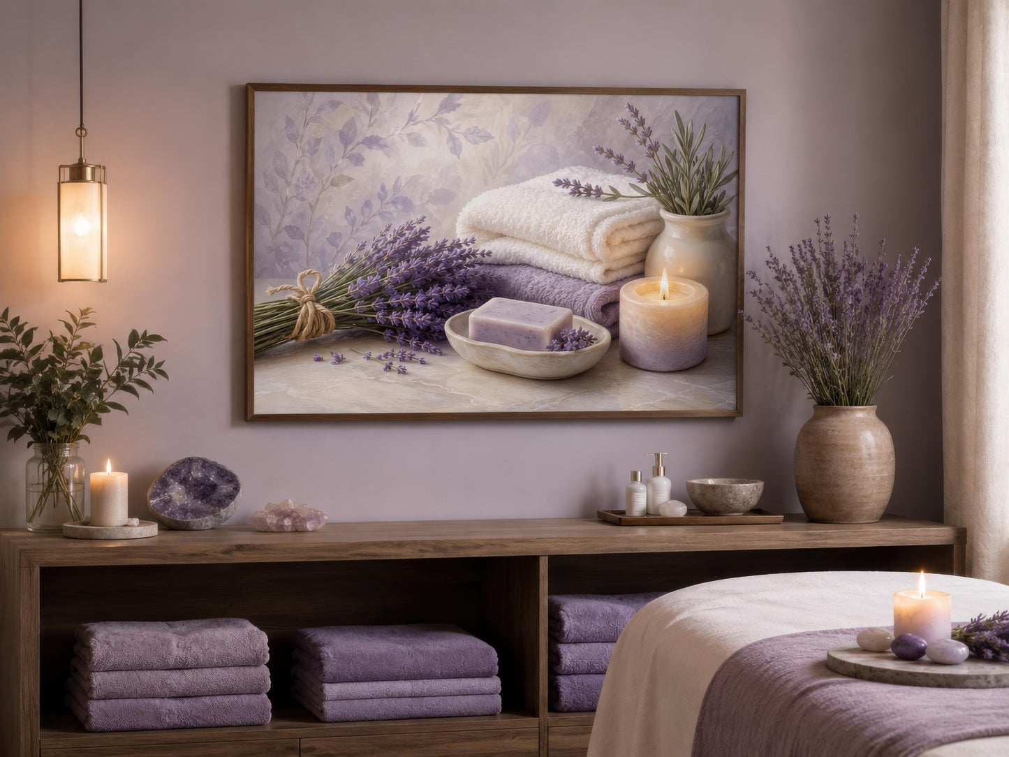 Lavender Spa Wall Art - Relaxing Bathroom Canvas Print | Calming Bath Decor