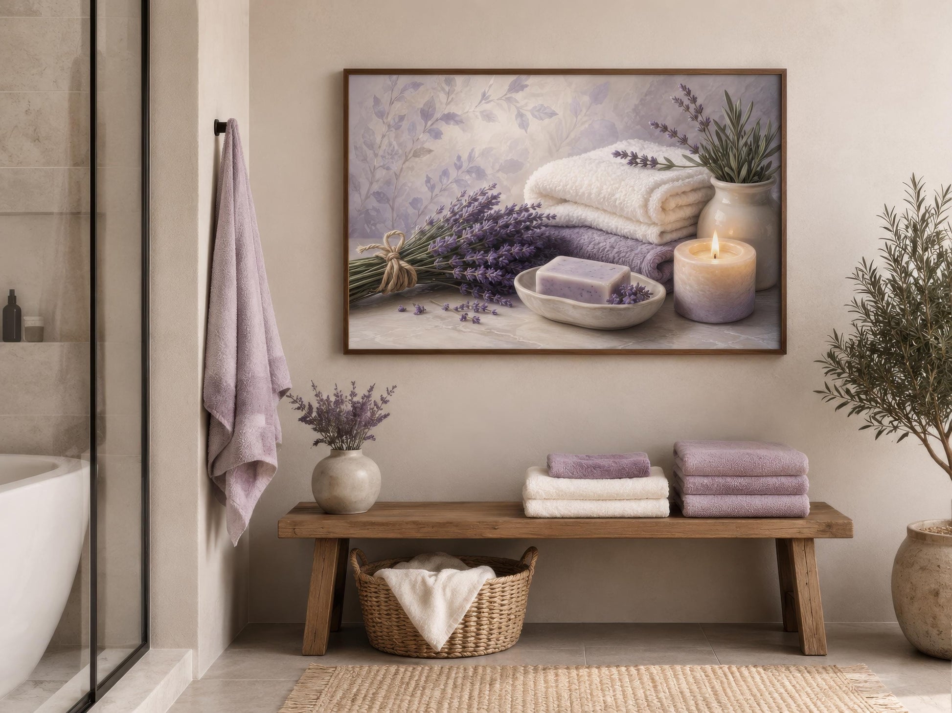 Lavender Spa Wall Art - Relaxing Bathroom Canvas Print | Calming Bath Decor