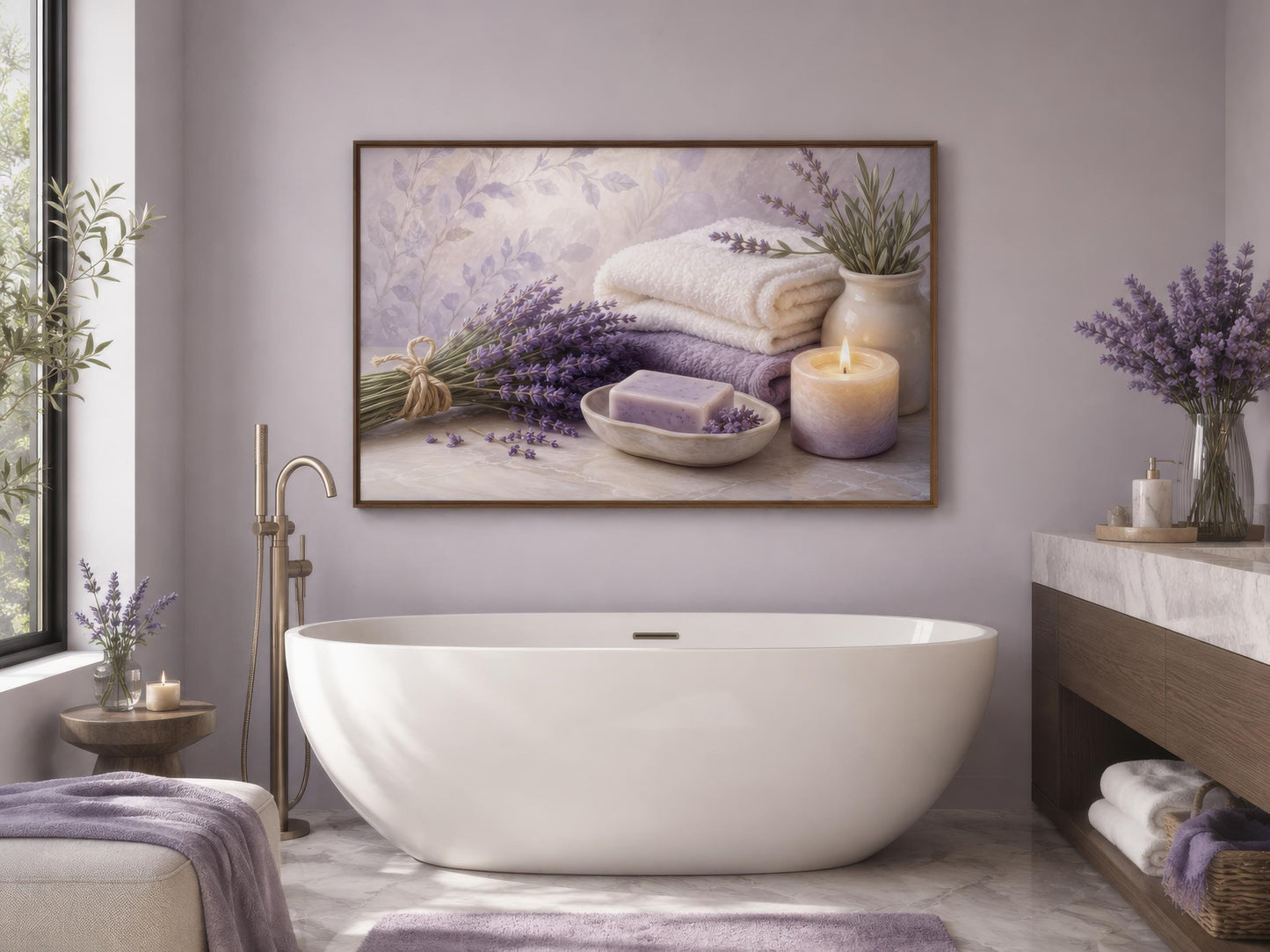 Lavender Spa Wall Art - Relaxing Bathroom Canvas Print | Calming Bath Decor