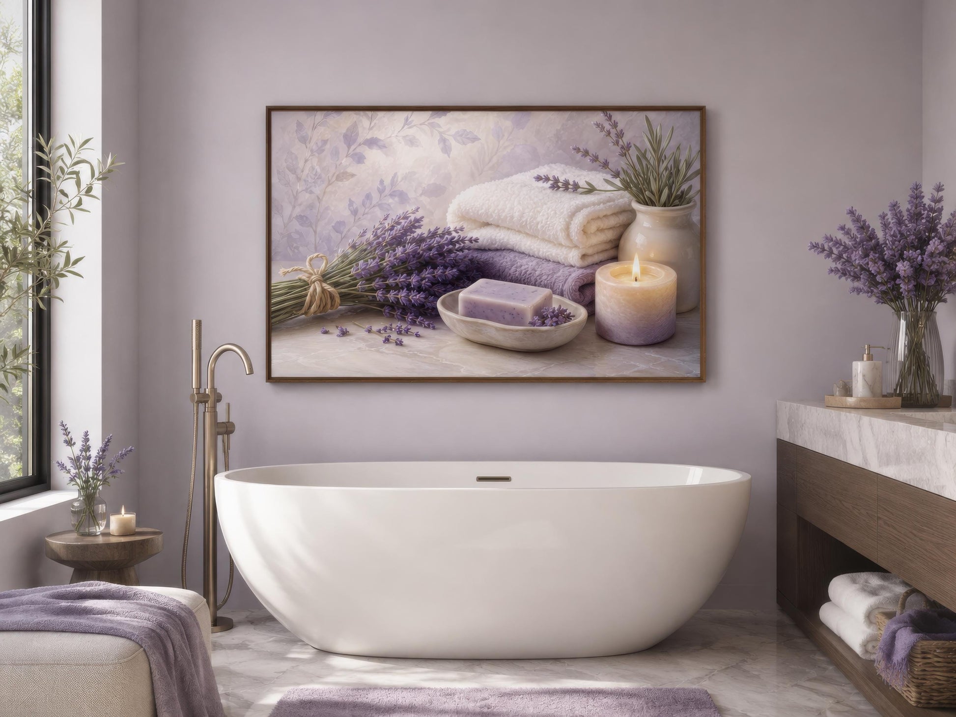 Lavender Spa Wall Art - Relaxing Bathroom Canvas Print | Calming Bath Decor