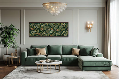 Leaves and Acorns Long Horizontal Wall Art William Morris Style Green Canvas Wall Art