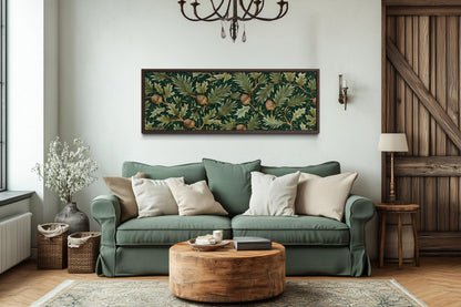 Leaves and Acorns Long Horizontal Wall Art William Morris Style Green Canvas Wall Art