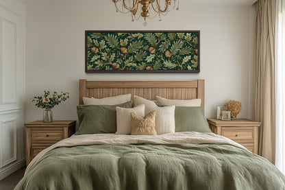 Leaves and Acorns Long Horizontal Wall Art William Morris Style Green Canvas Wall Art