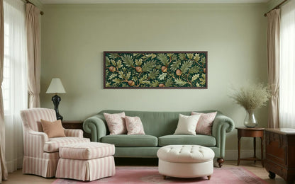 Leaves and Acorns Long Horizontal Wall Art William Morris Style Green Canvas Wall Art