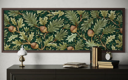 Leaves and Acorns Long Horizontal Wall Art William Morris Style Green Canvas Wall Art