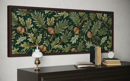 Leaves and Acorns Long Horizontal Wall Art William Morris Style Green Canvas Wall Art