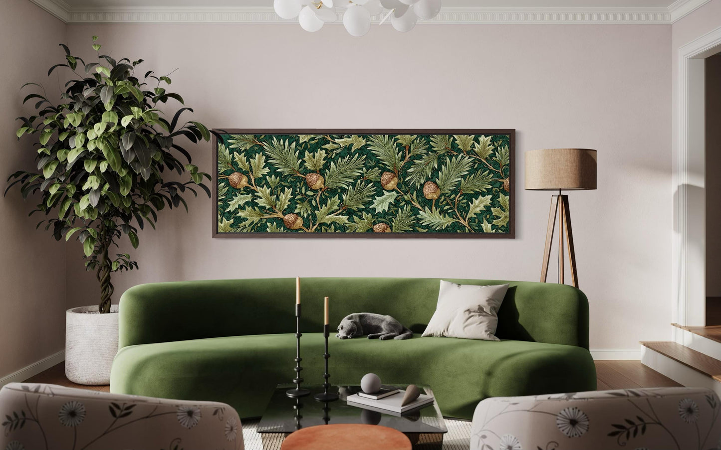 Leaves and Acorns Long Horizontal Wall Art William Morris Style Green Canvas Wall Art